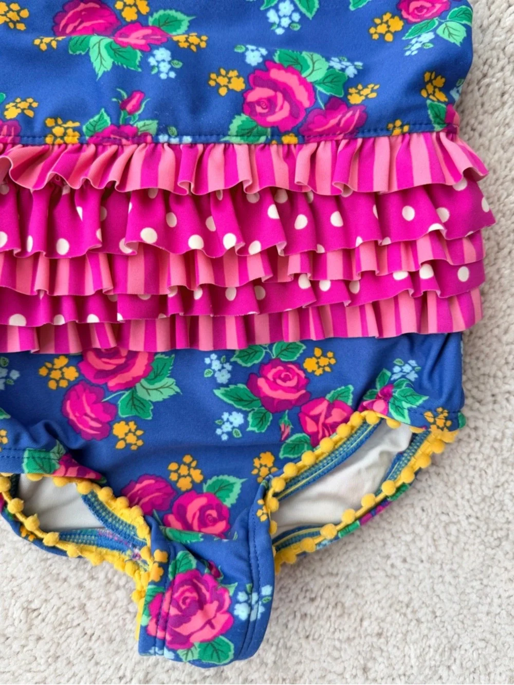 Matilda Jane Blue Floral One-Piece Swimsuit with Pink Ruffles - Picture 3 of 9